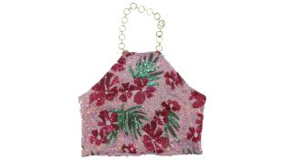 Maje Print Sequinned Cropped Tee, Pink, Size 3