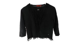 Carolina Herrera Cropped Cardigan with Lace Detail, Black, XS
