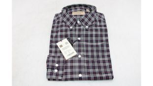Burberry Men's Casual Checked Shirt, Navy/White/Red, Size XS