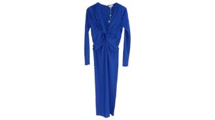 Ronny Kobo Lara Twist Front Metallic Cotton-Blend Midi Dress, Blue, Size L