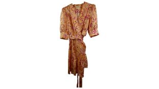 Sandro Short Silk Dress with Peace and Love Print, Peach, Size 40