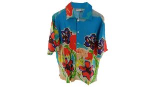 Drôle De Monsieur Men's Flower Riviera Shirt Sky Blue, Size Small