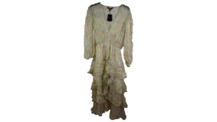 Maje Tiered Printed Silk-Blend Organza Dress, Size 36