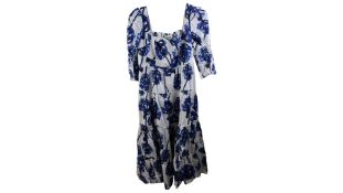 Diane Von Furstenberg Nora Floral-print Broderie Anglaise Cotton Midi Dress, Blue, Size 14
