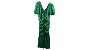 Ganni Crinkled Cotton Satin Midi Dress, Bright Green, Size 42