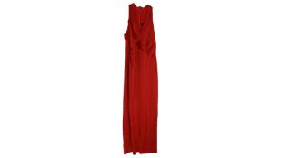 Ralph Lauren Pleated Satin Charmeuse Halter Gown, Red, Size 8P