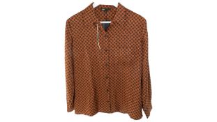 Maje Caslo Graphic-Print Satin Shirt, Brown, Size 2