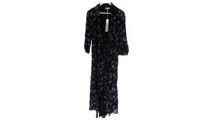 Ganni Women's Viscose Georgette Long Sleeve Midi Dress, Black Floral Print, Size 34