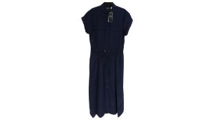 Ralph Lauren Full Length Shirt Dress with Short Sleeves and Drawstring Waist, Navy, UK 6