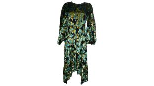 Stine Goya Gus 1022 Velvet Jacquard Midi Dress, Black/Green/Gold, X-Small