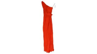 Pinko Agave One Shoulder Long Satin Dress, Orange, Size 38