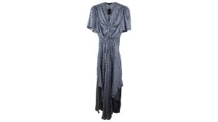 Maje Long Asymmetric Satin Dress, Monogram Blue/White, Size 36