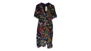 Derhy Women's Serenade Floral Knee-Length Dress with V-Neck, Navy, Size M