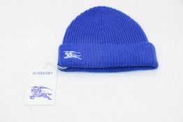 Burberry Ribbed Cashmere Beanie Hat, Blue, One Size 54-61cm