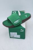Two Pairs Puma Lead Cat 2.0 Palermo Foil Slides, Green, 1x UK 11, 1x UK 4