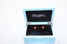 Poubel Heart On Fire Sterling Silver Studs, Red/Yellow