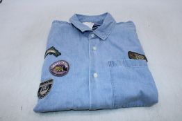 Abercrombie & Fitch Short Sleeve Graphic Denim Shirt, Blue, Size XL