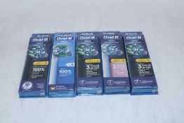 Five Oral B Pro Replacement Brush Heads to include 3x Cross Action, Black 1x Sensitive Clean, White,
