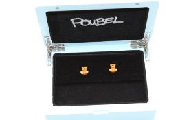 Poubel Teddy Bear Sterling Silver Studs, Brown