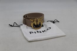 Pinko Logo Leather Belt, Colour Sand, Small Waist 42cm to 72cm
