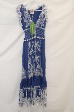 Farm Rio Romantic Richelieu Maxi Dress, Blue, Size XS