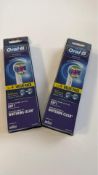 Two Oral B 3D White Clean Maximiser Toothbrush Heads, 4 Per Pack, White. Box damaged