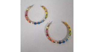 Roxanne Assoulin Golden Rainbow Enamel Hoop Earrings, Marked Bag