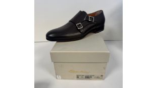 Santoni Men's Dress Leather Shoes Monk Strap, Brown, UK 8