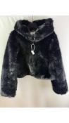Gini London Women's Hooded Faux Fur Jacket, Black, Size S-M