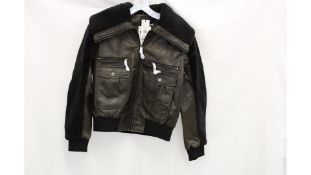 Desigual Womens Faux Leather Bomber Jacket, Brown/Black, Size M