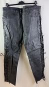 Genuine Leather Men's Trousers, Black, Lace Detail On Outside of Trousers, Sie 44, L34. Used