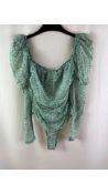 Two Rebellious Women's Puff Sleeve Bodysuit, Sage Green, UK 10