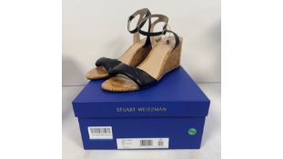Stuart Weitzman Womens Everly 75 Leather Wedge Sandal, Black, Size EU 39