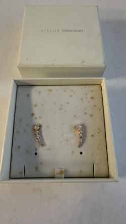 Atelier Swarovski Earrings, Gold with Crystals Stone. Box damaged, Marked
