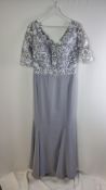 White Rose Short Sleeve Dress, Grey, Size UK 16. Defects, Some Snags to Embroidered Top and Sleeves