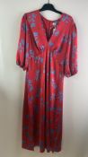 Gini London Floral Midi Dress, Red/Blue, Size 12 UK