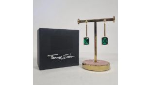 Thomas Sabo Sterling Silver Gold Plated Green Stone Dangle Earrings