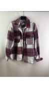 Gini London Women's Check Shacket, Burgundy, Size S-M