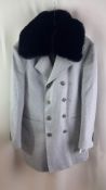 FC Plus Mens Furry Collar Double Breasted Cachet Coat, Grey, Size 50. Used