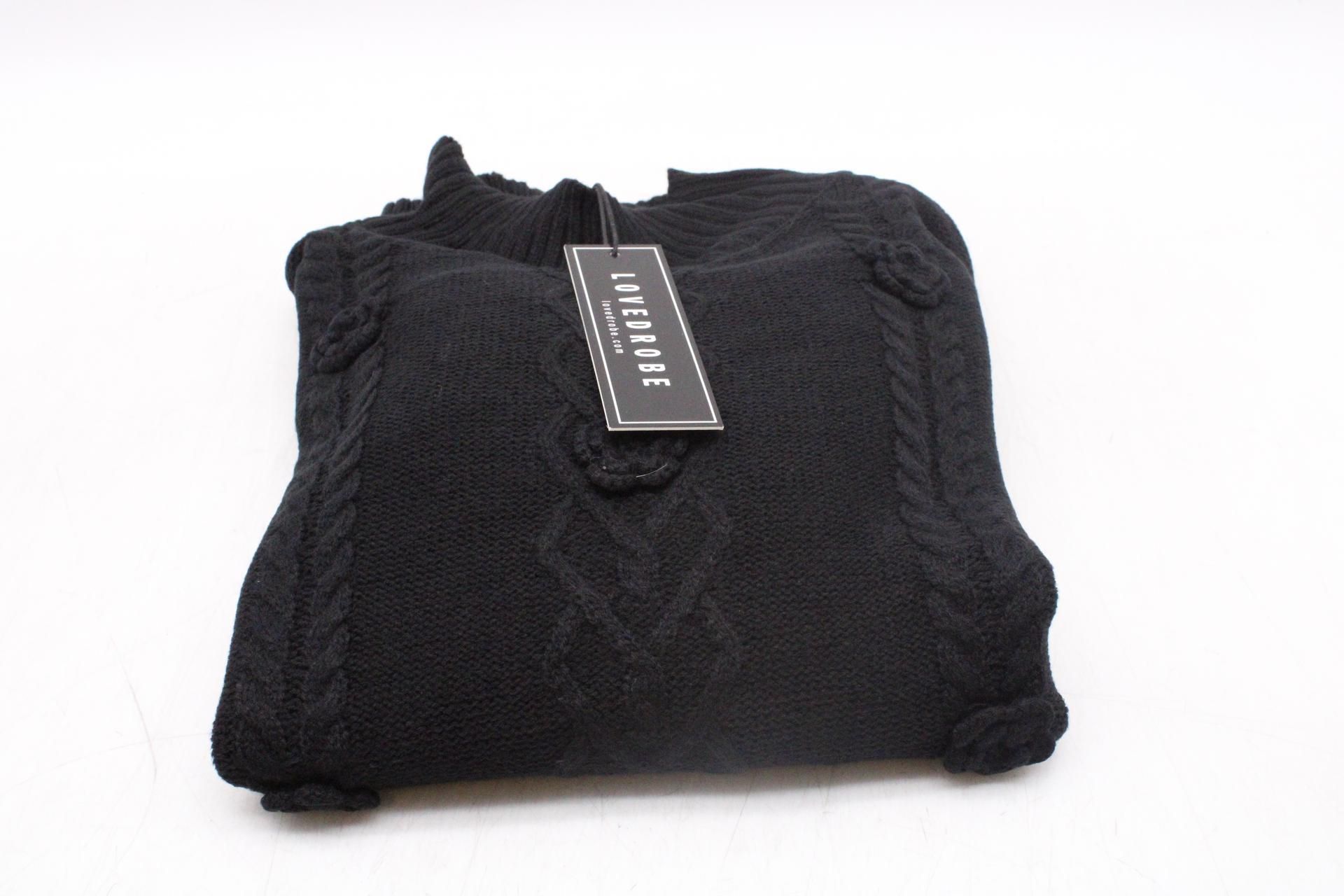 Lovedrobe Cable Knit Flora Applique Jumper, Black, UK 12/14
