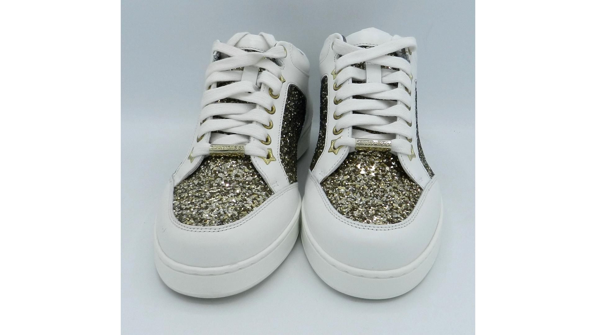 Jimmy Choo Miami Trainers, White/Gold, Size EU 35. Box damaged, Cracks On Toe and Discolouration On - Image 3 of 10