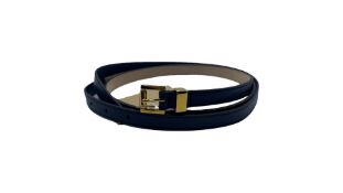 Michael Kors Calf Leather 15mm Square Roller Buckle Belt, Navy, Size S
