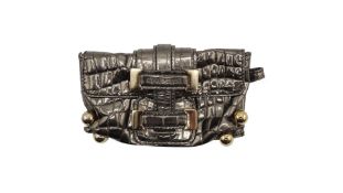 Roberto Cavalli Metallic Crocodile Purse. Used, Button Closure Tarnished