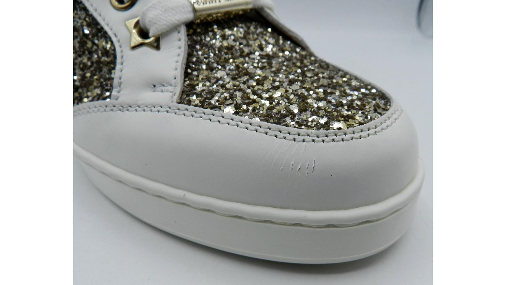 Jimmy Choo Miami Trainers, White/Gold, Size EU 35. Box damaged, Cracks On Toe and Discolouration On - Image 4 of 10
