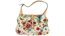 GUCCI Flora Fauna Printed Canvas Hobo Jackie Bag. Used, Some Marks On Exterior and Interior. Discolo