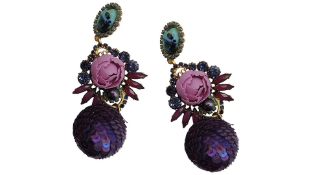 Elizabeth Cole Octavia Earrings, Purple. Sequin Detail Needs Re-Attaching to Earring