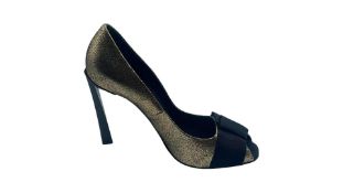 Lanvin Open Toe Bow Cracked Leather Pumps, Gold, EU 40