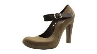 Marni Women's Rubber Leather Trim Round Toe Ankle Strap Mary Jane Pumps, Tan Brown, Size 39