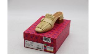 Tory Burch Stamped Croc Leather Kiltie Mules, Cornbread, US 9