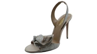 Aquazzura Ruffle-Trimmed Cherry Sandals with Sparkling Swarovski Crystals EU 36